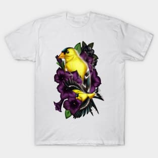 American Goldfinch Purple Orchids T-Shirt